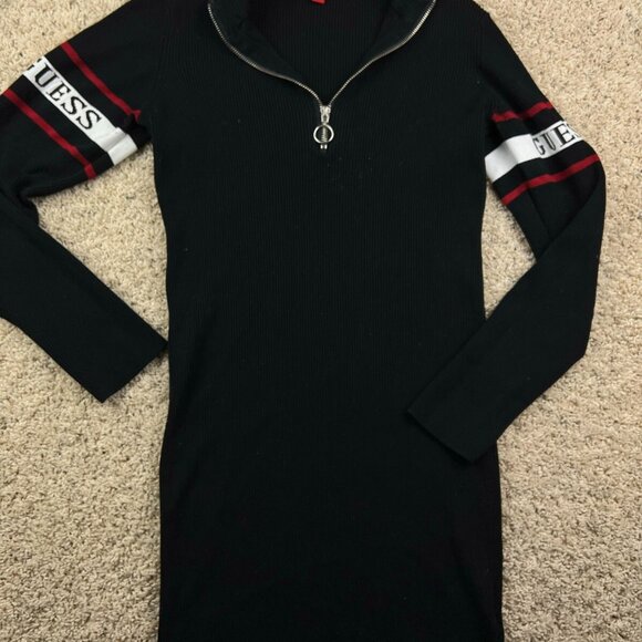 GUESS Sweaters - Guess Sweater Women Large Black Red Pullover 1/4 Zip Casual Knit Ladies w Logos